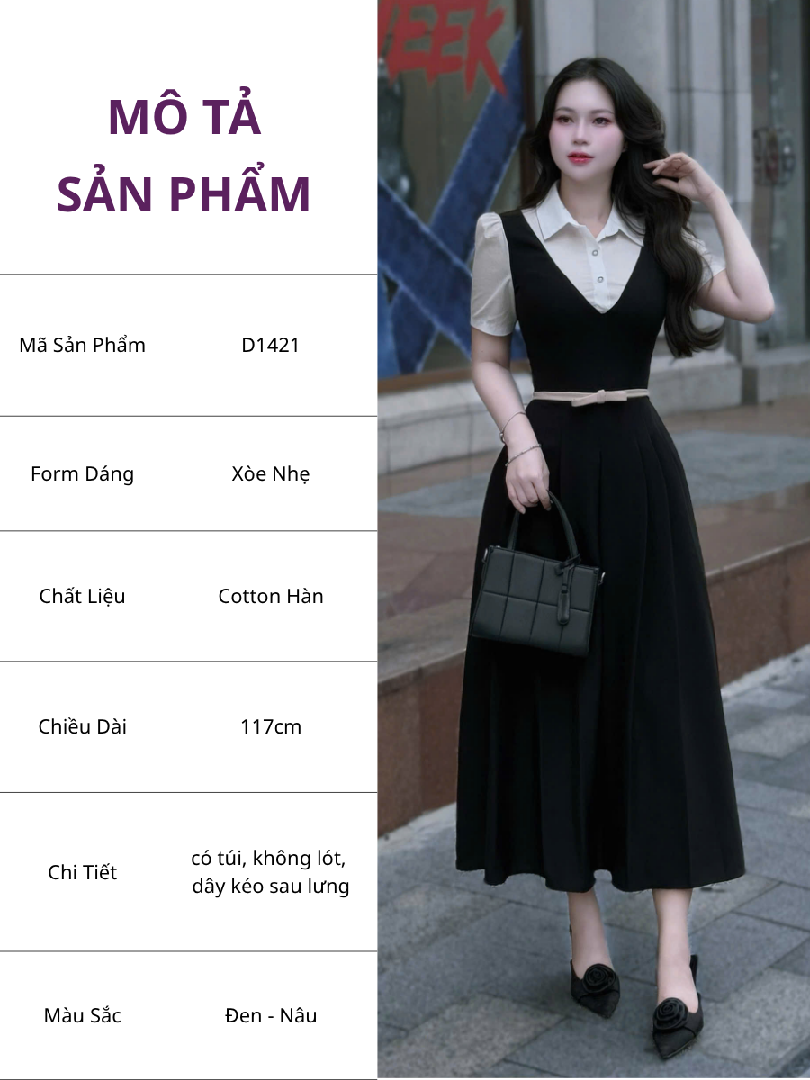 Đầm Cotton Hàn Thiết Kế TuTu Store Phù Hợp Đi Làm Dành Cho Nữ - Mã D1421
