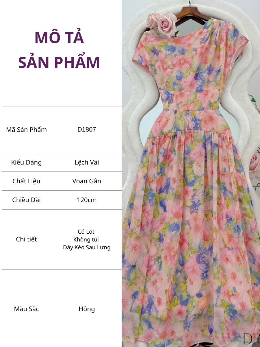 Đầm Hoa Thiết Kế Lệch Vai Dáng Xòe Nhẹ Nhàng Đi Chơi TuTu Store Mã D1807
