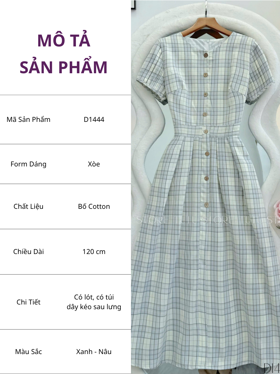 Đầm Cổ Tròn Chất Bố Cotton  Thiết Kế TuTu Store Dành Cho Nữ Mã D1444