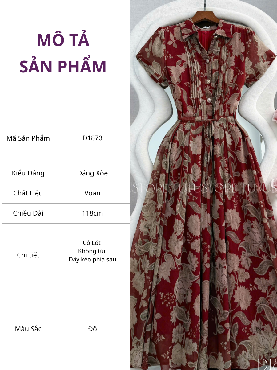 Đầm Thiết Kế Cổ Sơ Mi Dáng Xòe Họa Tiết Hoa Đầm Đi Tiệc TuTu Store Mã D1873