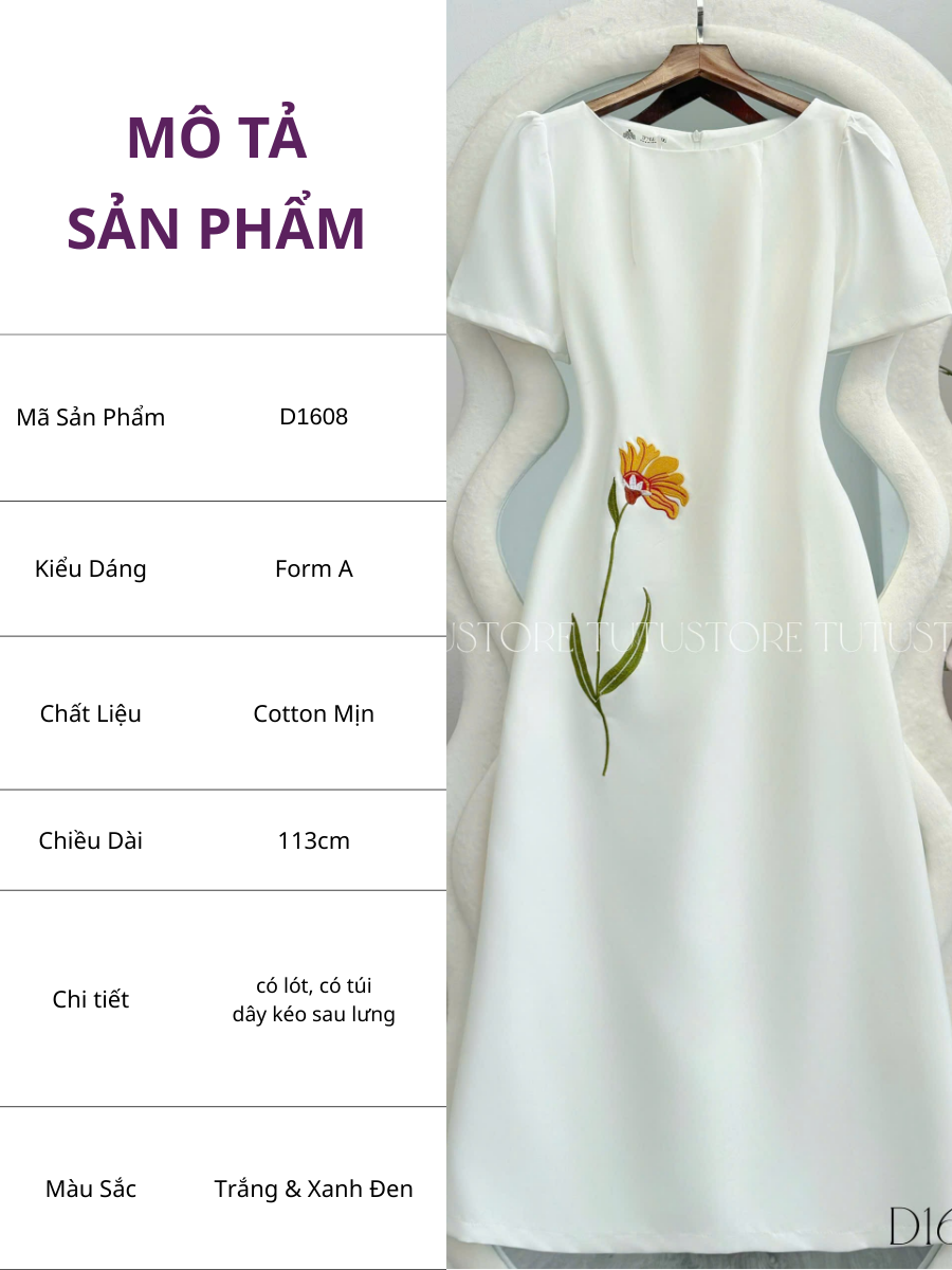 Đầm Thiết Kế Dáng Dài Đi Chơi TuTu Store Mã D1608