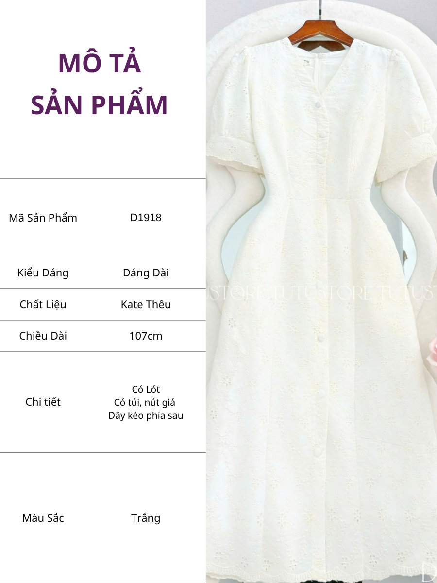 Đầm Thiết Kế Hoa Cổ V Tay Bồng Dáng Dài Đi Tiệc TuTu Store Mã D1918