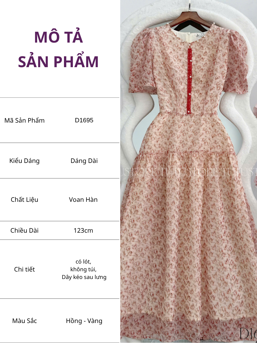 Đầm Thiết Kế Cổ Tròn Dáng Xòe Dài Hoa Nhí Đi Chơi TuTu Store Mã D1695