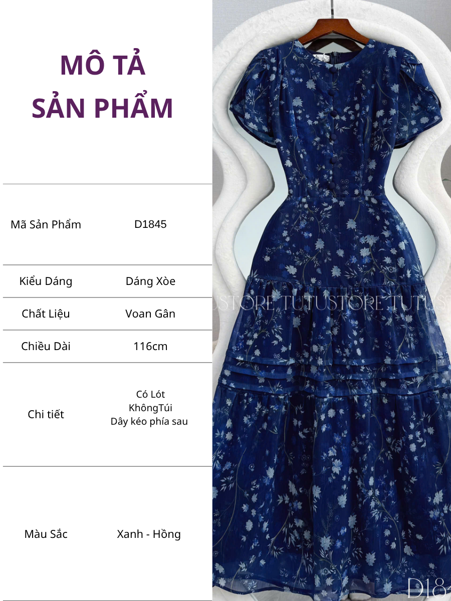 Đầm Thiết Kế Cổ Tròn Dáng Xòe Dài Đầm Đi Tiệc TuTu Store Mã D1845