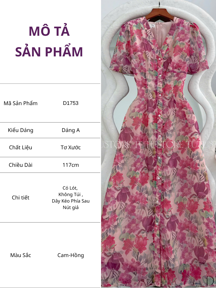 Đầm Hoa Thiết Kế Cổ V Dáng Dài Đi Chơi TuTu Store Mã D1753
