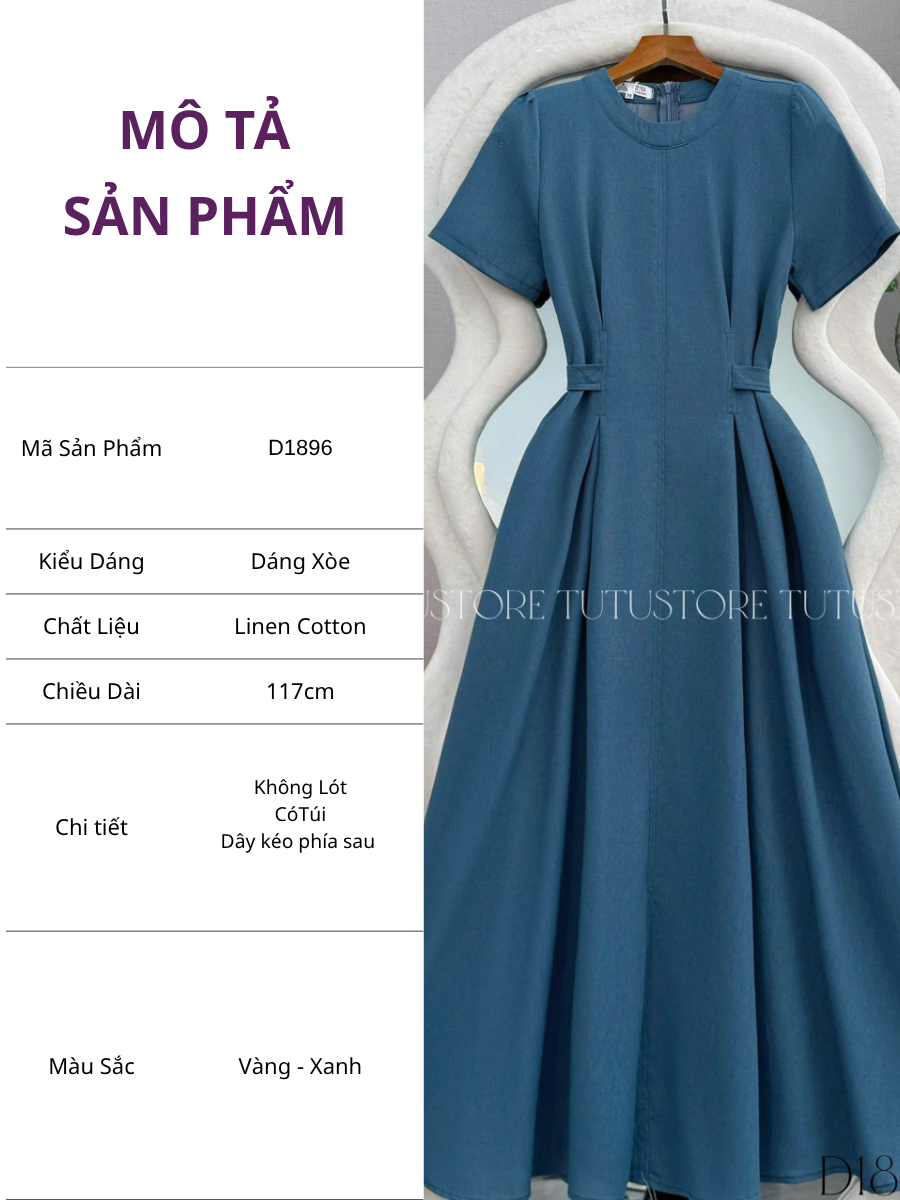 Đầm Thiết Kế Cổ Tròn Dán Xòe Có Dây Buộc Eo Đầm Đi Tiệc TuTu Store Mã D1896
