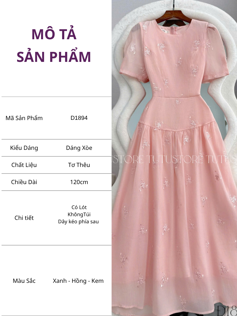 Đầm Thiết Kế Cổ Tròn Dáng Dài Chiết Eo Xinh Xắn Đầm Đi Tiệc TuTu Store Mã D1894