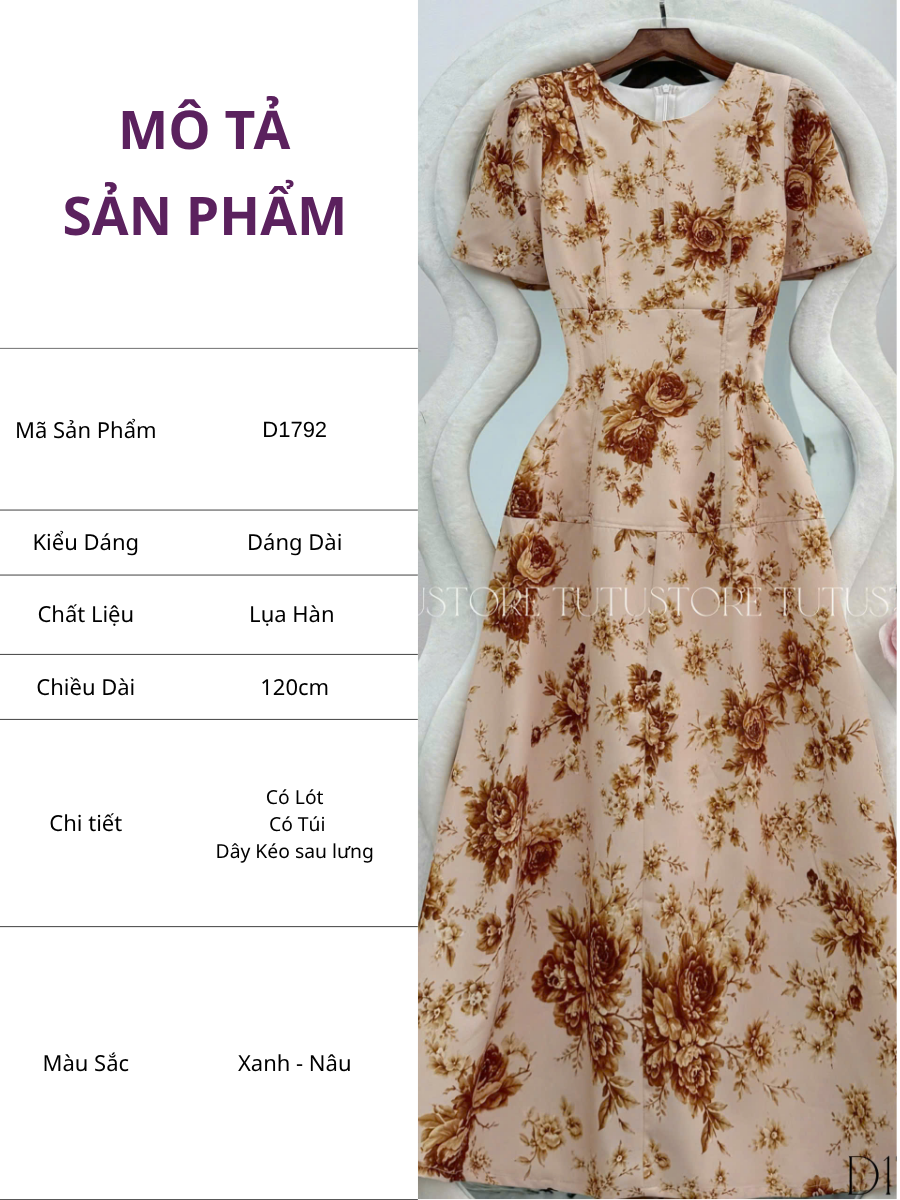 Đầm Hoa Thiết Kế Dáng Chữ A Dài Tôn Dáng Đi Tiệc TuTu Store Mã D1792