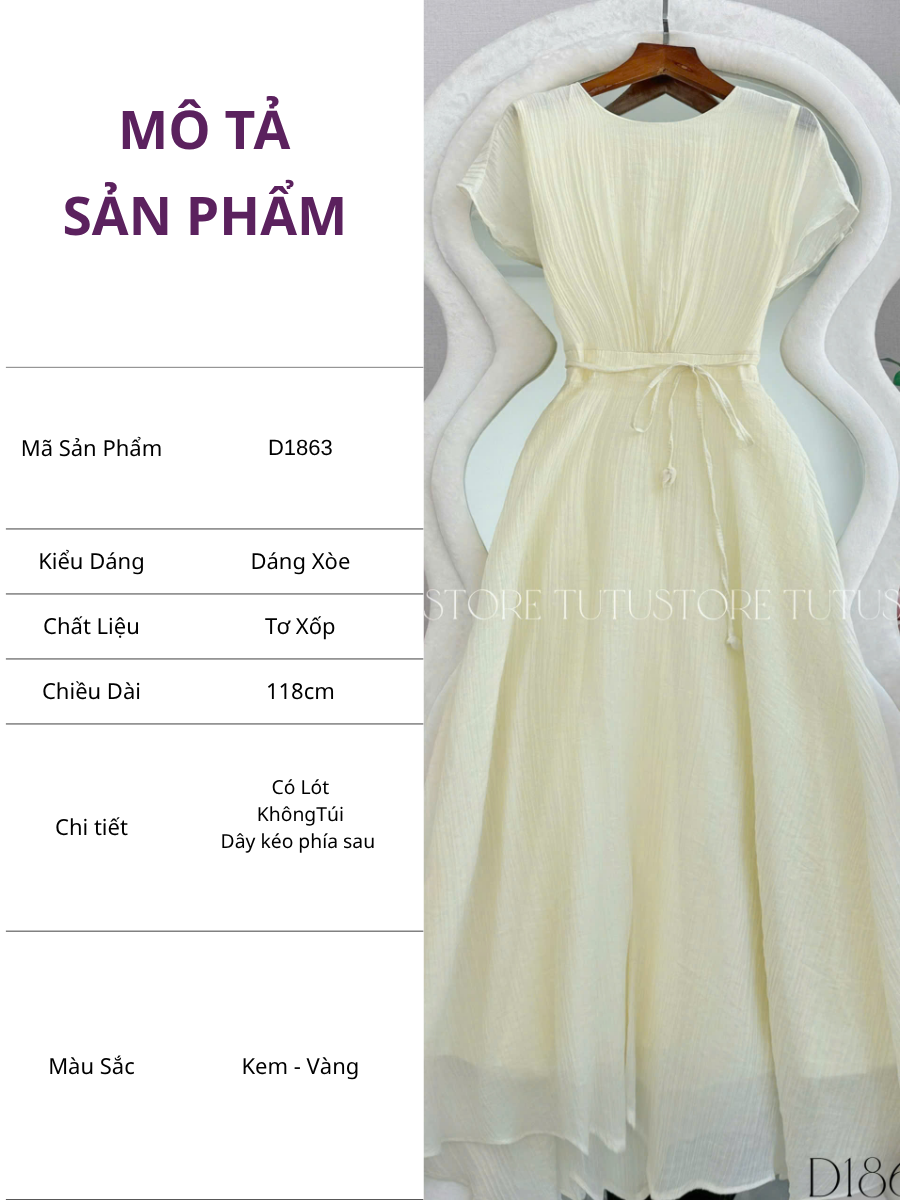 Đầm Thiết Kế Cổ Tròn Dáng Xòe Có Dây Buộc Eo Đầm Đi Tiệc TuTu Store Mã D1863