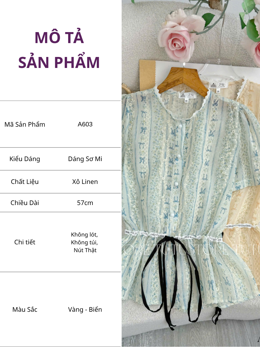 Áo Thiết Kế Kiểu Sơ Mi Có Dây Buộc Eo Xinh Xắn TuTu Store Mã A603