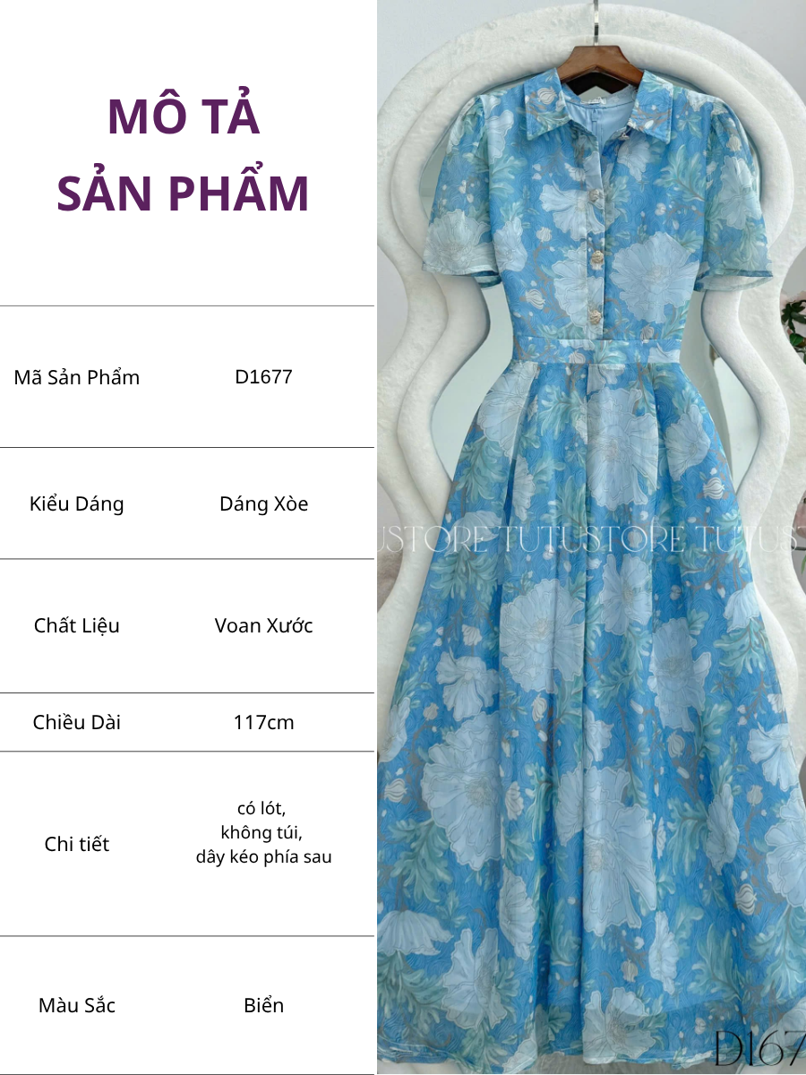 Đầm Thiết Kế Cổ Sơ Mi Dáng Xòe Đi Chơi TuTu Store Mã D1677
