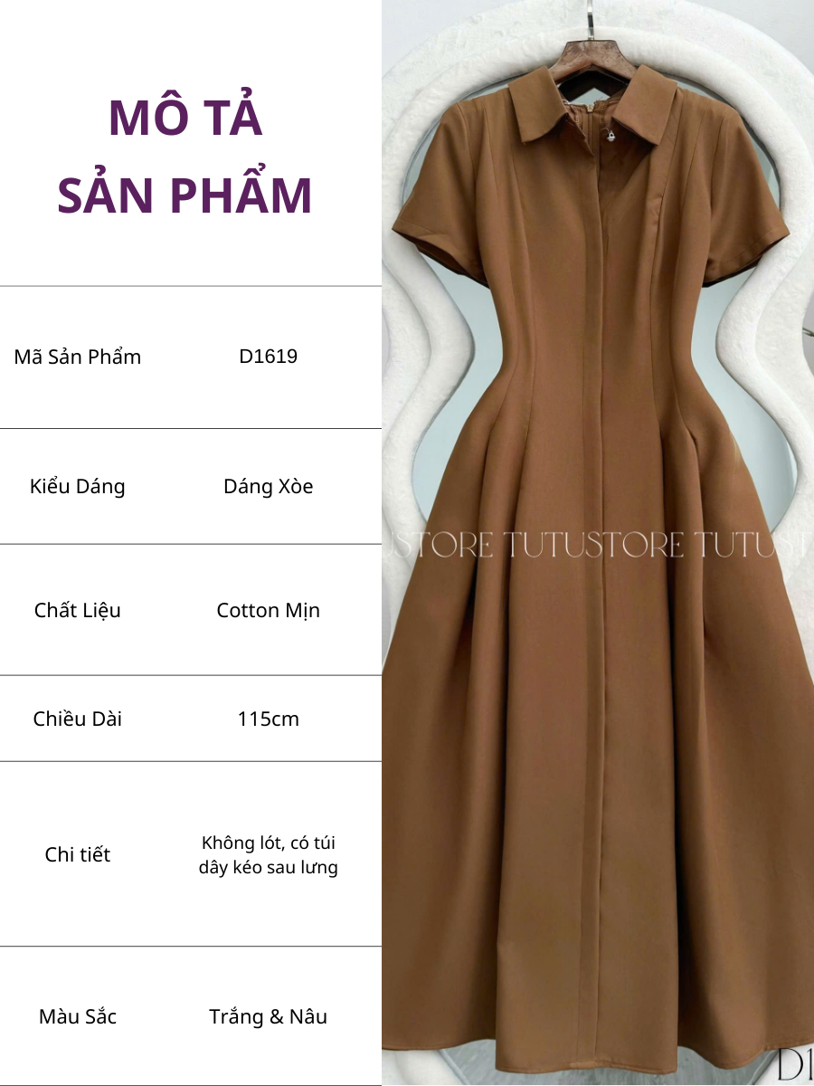 Đầm Thiết Kế Kiểu Cổ Sơ Mi Dáng Dài Công Sở TuTu Store Mã D1619