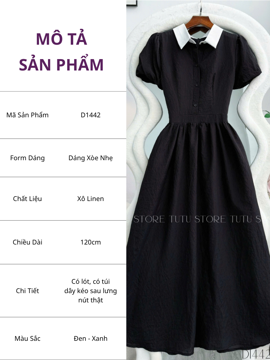 Đầm Cổ Somi Xô Linen Thiết Kế TuTu Store Phù Hợp Đi Chơi Dành Cho Nữ - Mã D1442