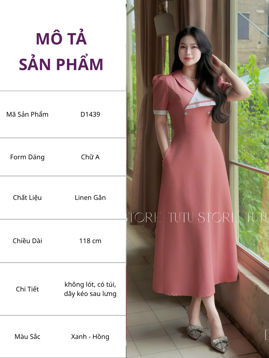 Đầm Linen Gân Thiết Kế TuTu Store Phù Hợp Công Sở Dành Cho Nữ - Mã D1439
