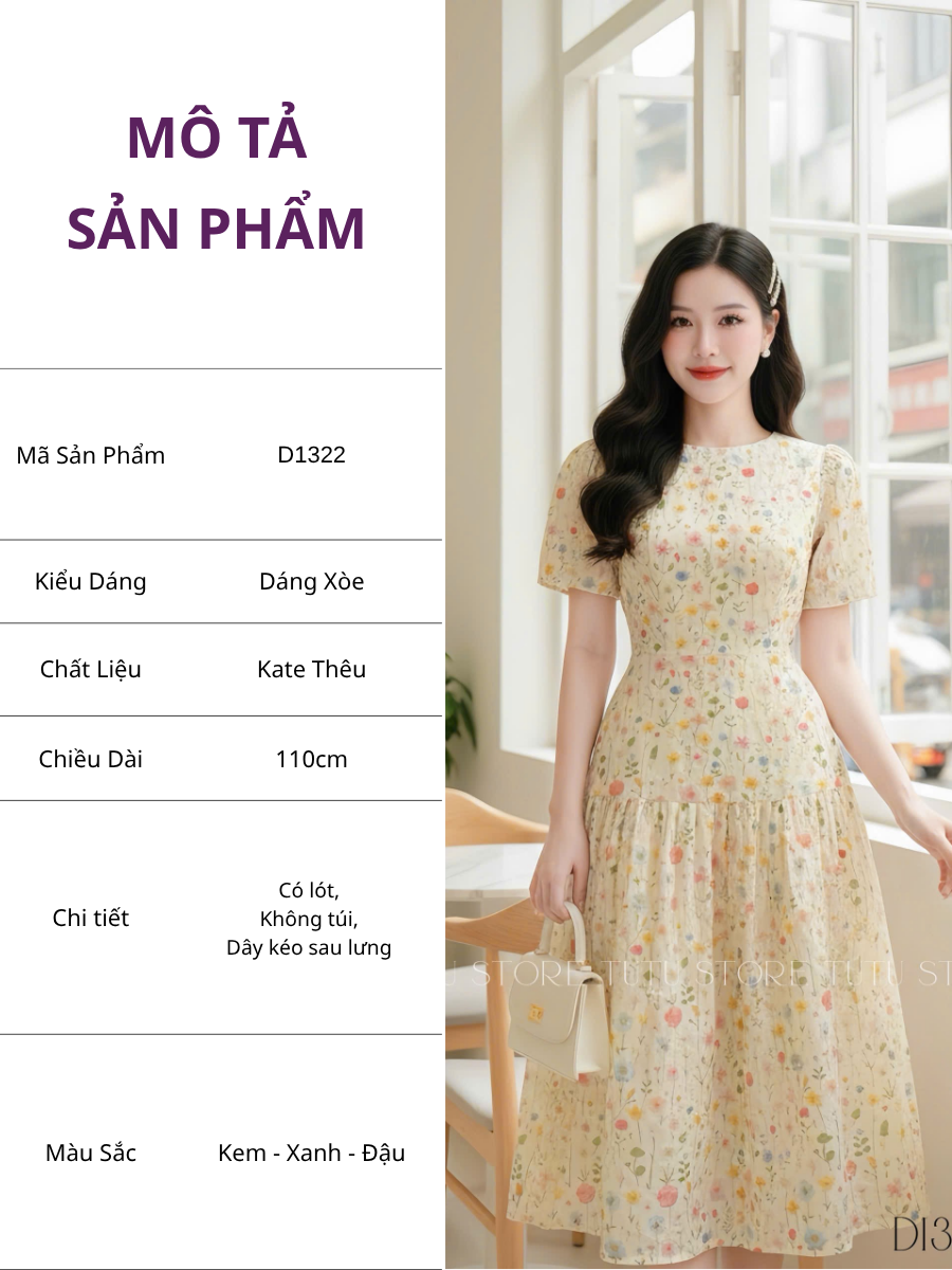 Đầm Kate Thêu Thiết Kế TuTu Store Phù Hợp Đi Chơi Dành Cho Nữ - Mã D1322