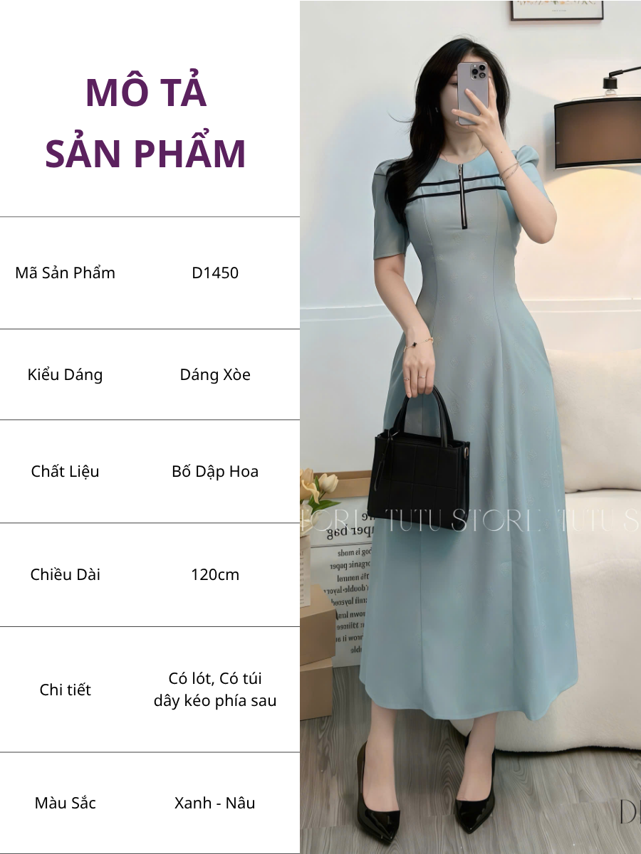 Đầm Bố Dập Hoa Thiết Kế TuTu Store Phù Hợp Đi Tiệc Dành Cho Nữ - Mã D1450