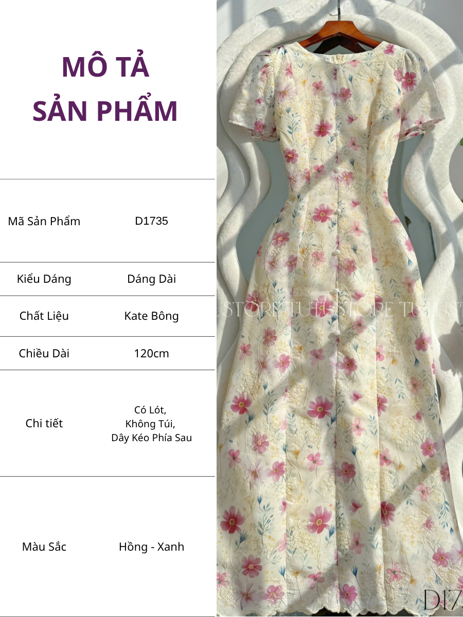 Đầm Hoa Thiết Kế Dáng A Dài Xinh Xắn Đi Chơi TuTu Store Mã D1735
