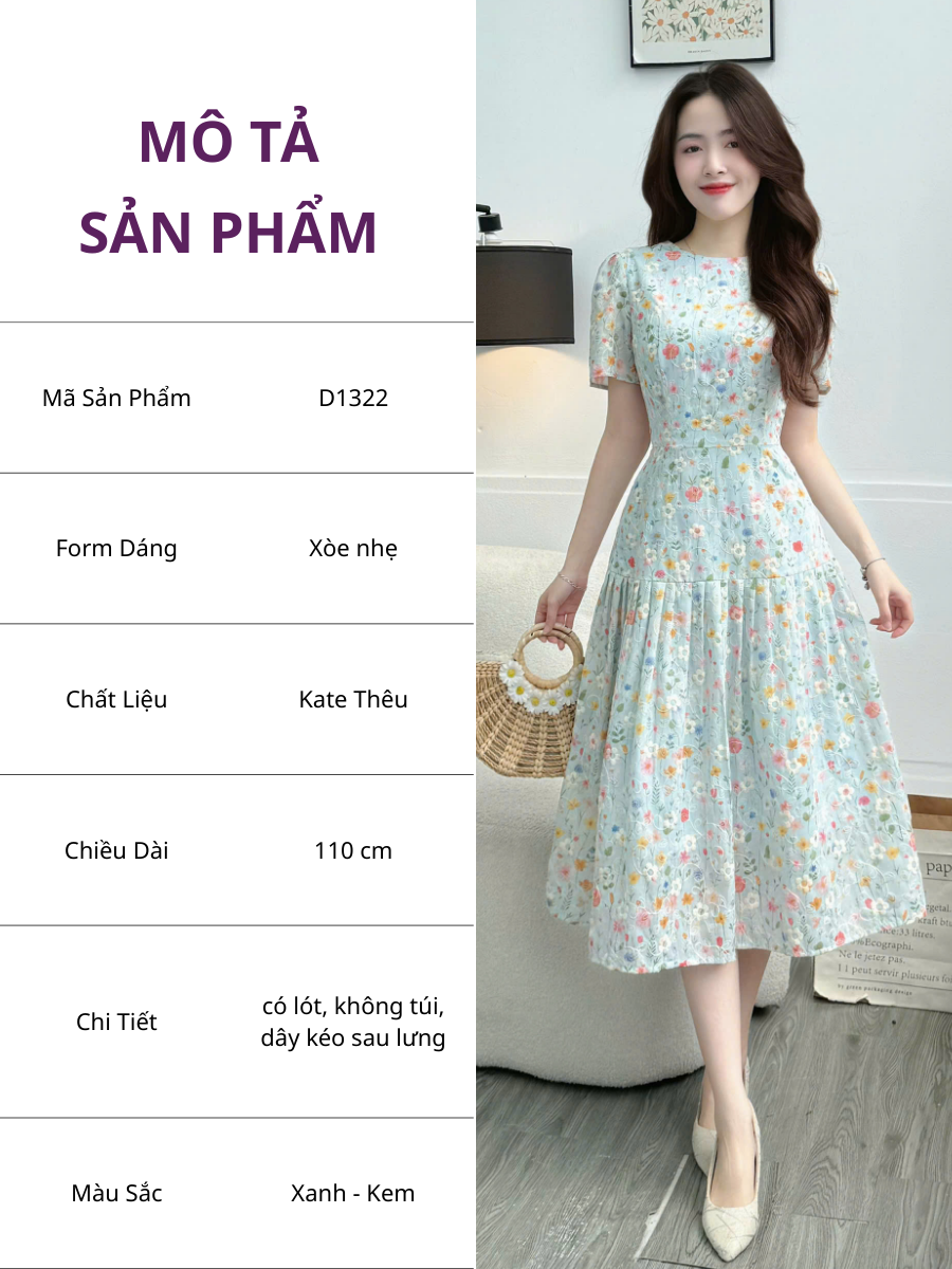 Đầm Kate Thêu Thiết Kế TuTu Store Phù Hợp Đi Chơi Dành Cho Nữ - Mã D1322