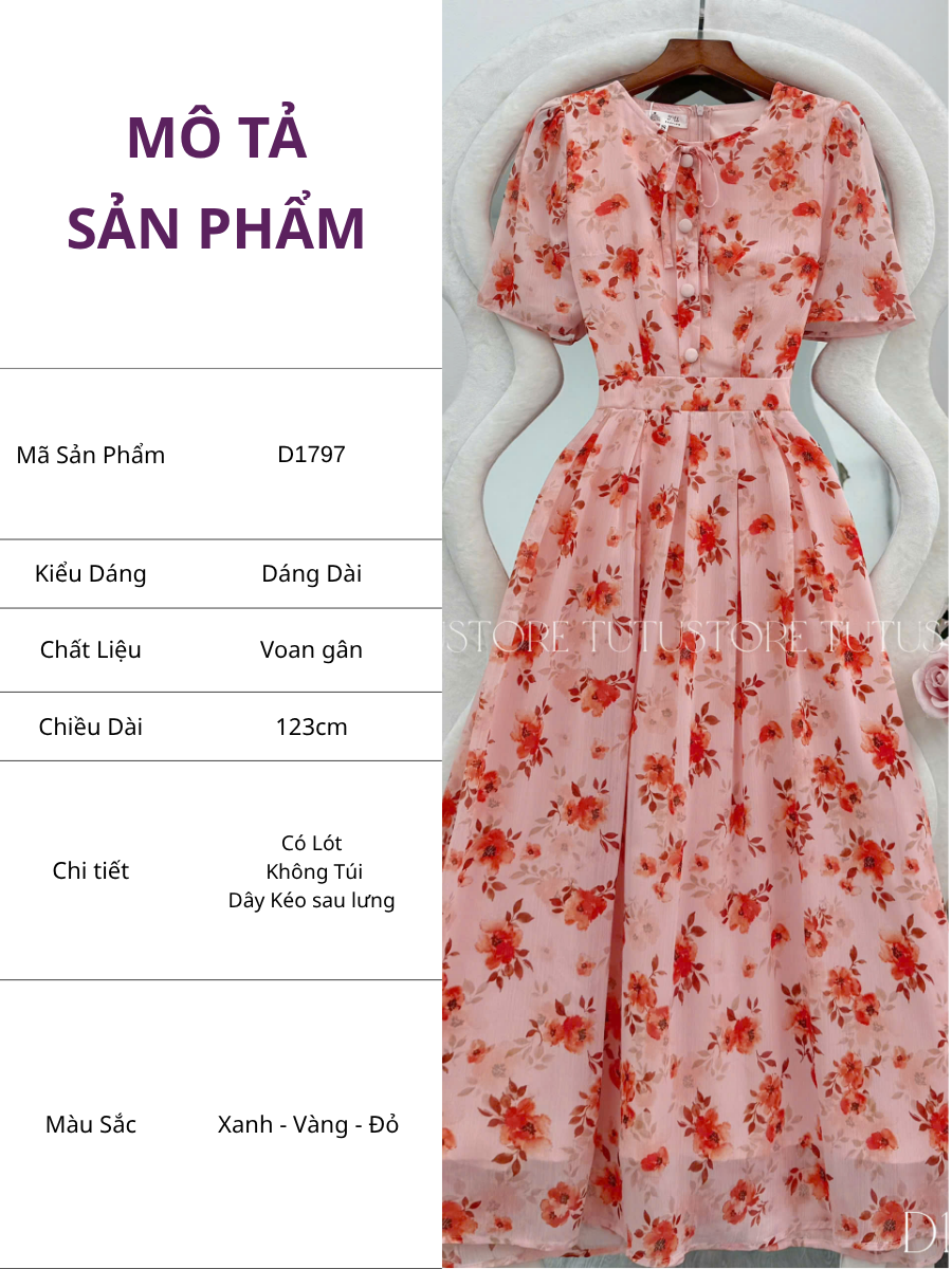 Đầm Hoa Thiết Kế Cổ Tròn Dáng Xòe Xinh Xắn Đi Chơi TuTu Store Mã D1797