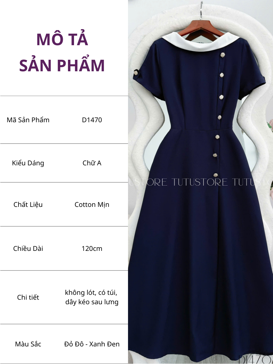 Đầm Cotton Mịn Thiết Kế TuTu Store Phù Hợp Đi Làm Dành Cho Nữ - Mã D1470