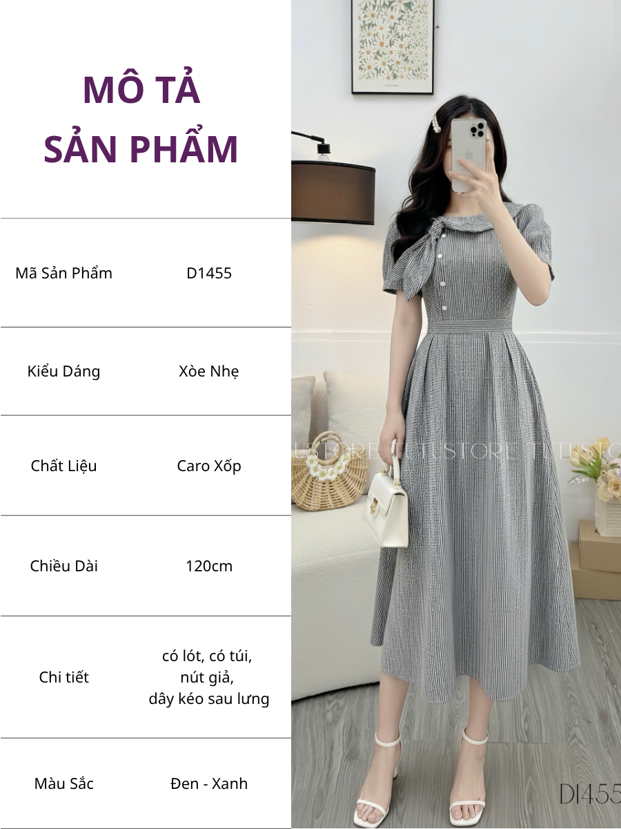 Đầm Caro Xốp Thiết Kế TuTu Store Phù Hợp Đi Làm Dành Cho Nữ - Mã D1455