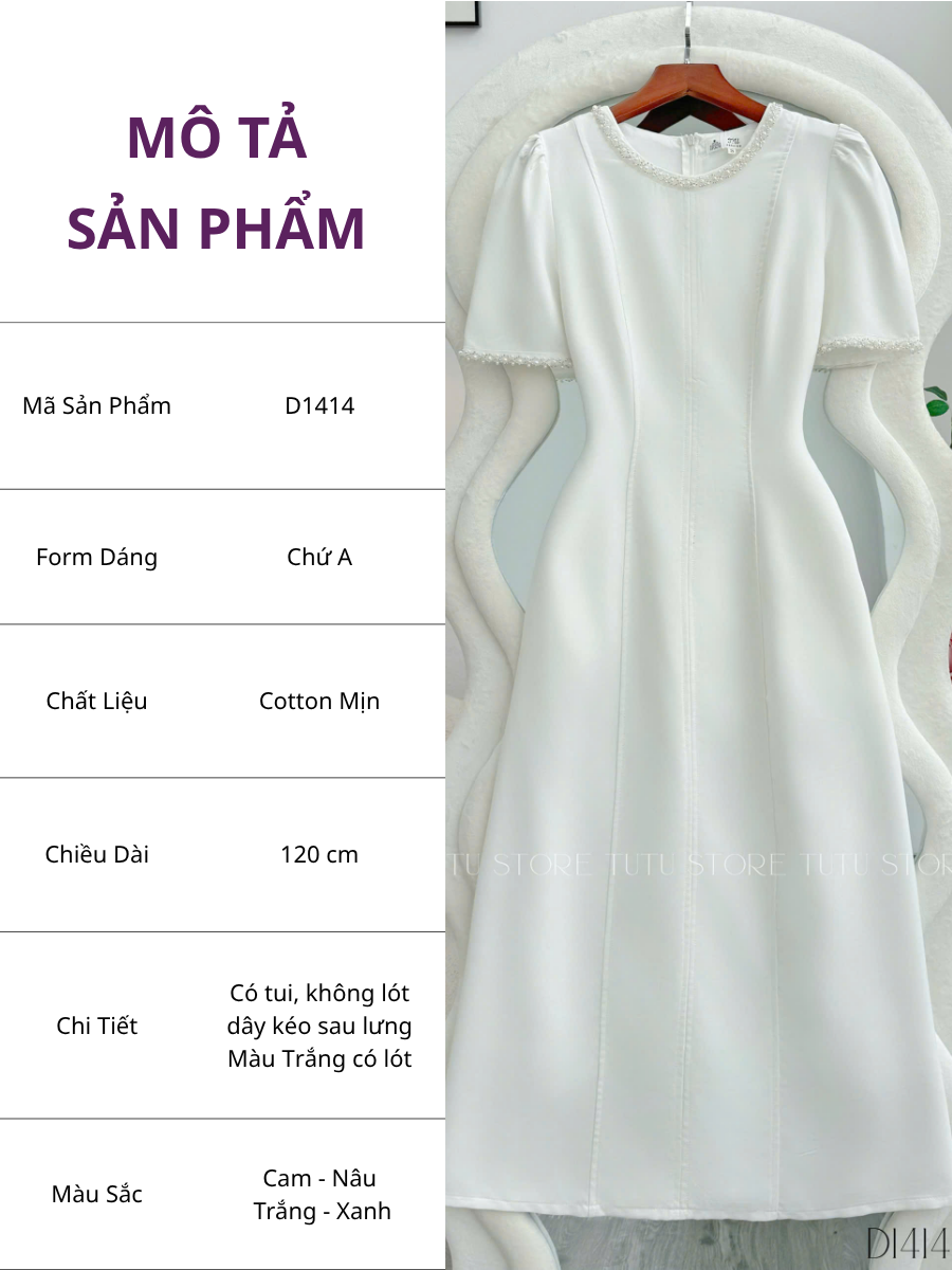 Đầm Cotton Mịn Thiết Kế TuTu Store Phù Hợp Đi Làm Dành Cho Nữ - Mã D1414