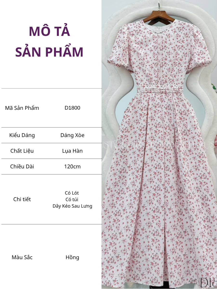Đầm Thiết Kế Cổ Tròn Dáng Xòe Hoa Nhí Đi Chơi TuTu Store Mã D1800