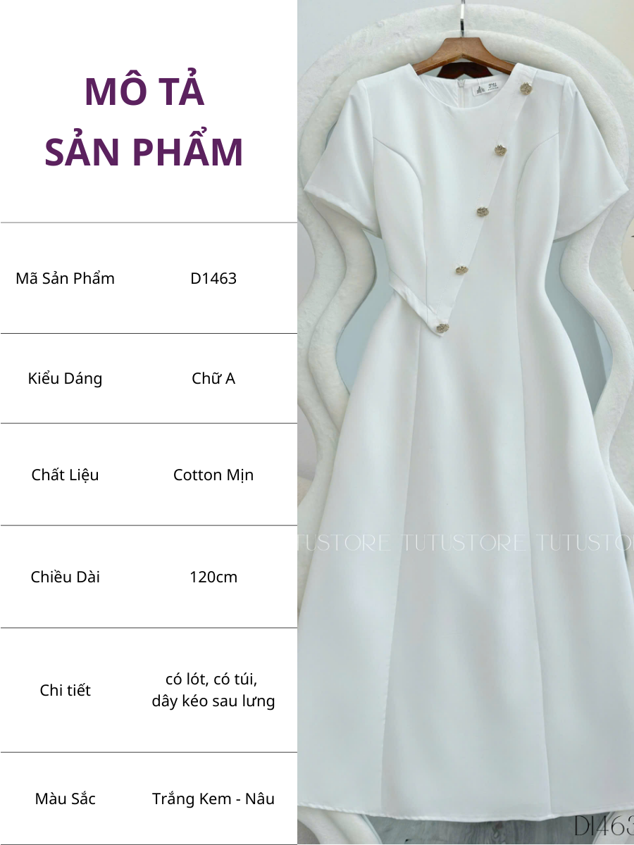 Đầm Cotton Mịn Thiết Kế TuTu Store Phù Hợp Đi Làm Dành Cho Nữ - Mã D1463