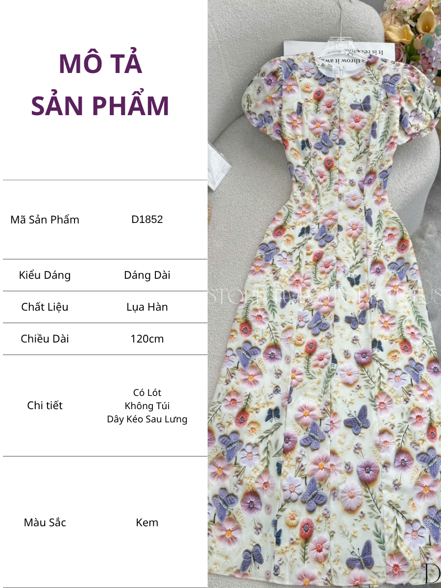 Đầm Hoa Thiết Kế Cổ Tròn Dáng Đuôi Cá Nhẹ Đầm Đi Tiệc TuTu Store Mã D1852