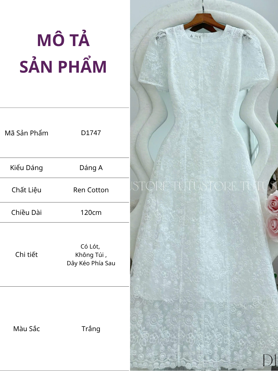 Đầm Ren Thiết Kế Form A Dài Thanh Lịch Đi Tiệc TuTu Store Mã D1752