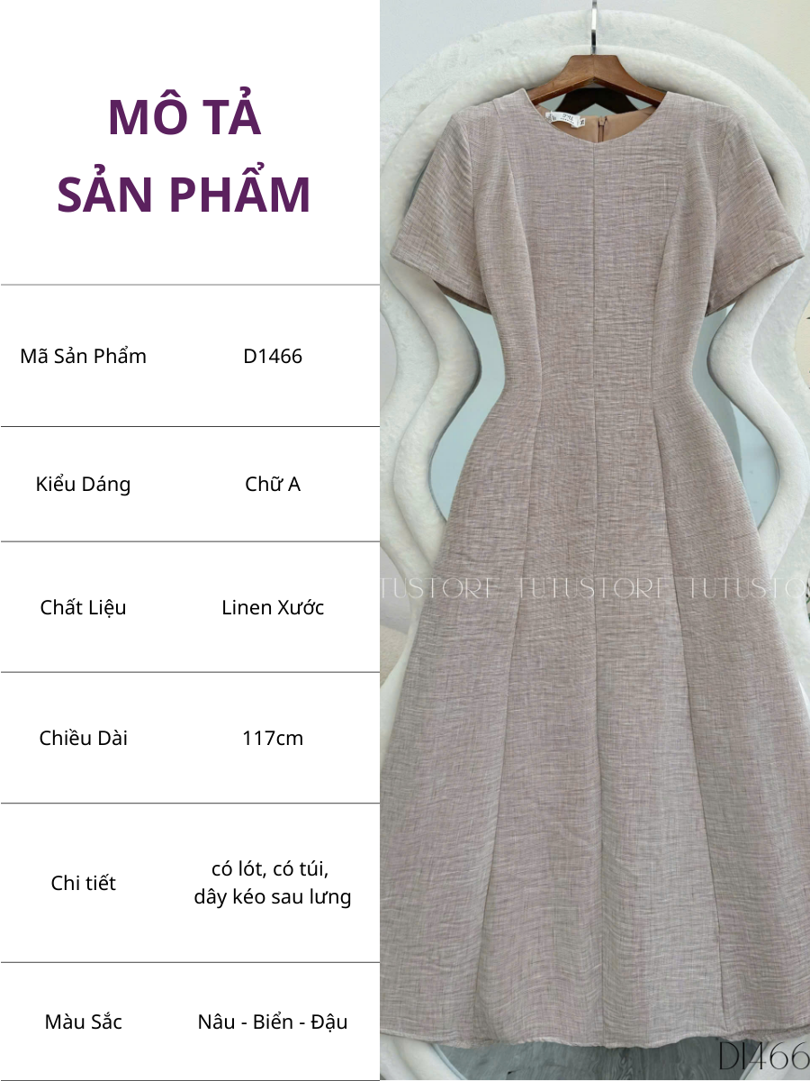 Đầm Linen Xước Thiết Kế TuTu Store Phù Hợp Đi Làm Dành Cho Nữ - Mã D1466
