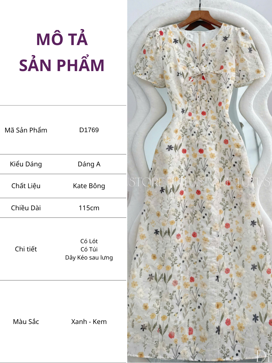 Đầm Thiết Kế Cổ V Thắt Nơ Form A Dài Thanh Lịch Đi Chơi TuTu Store Mã D1769