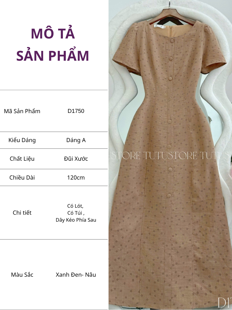 Đầm Hoa Nhí Thiết Kế Form A Nút Kiểu Đi Chơi TuTu Store Mã D1750