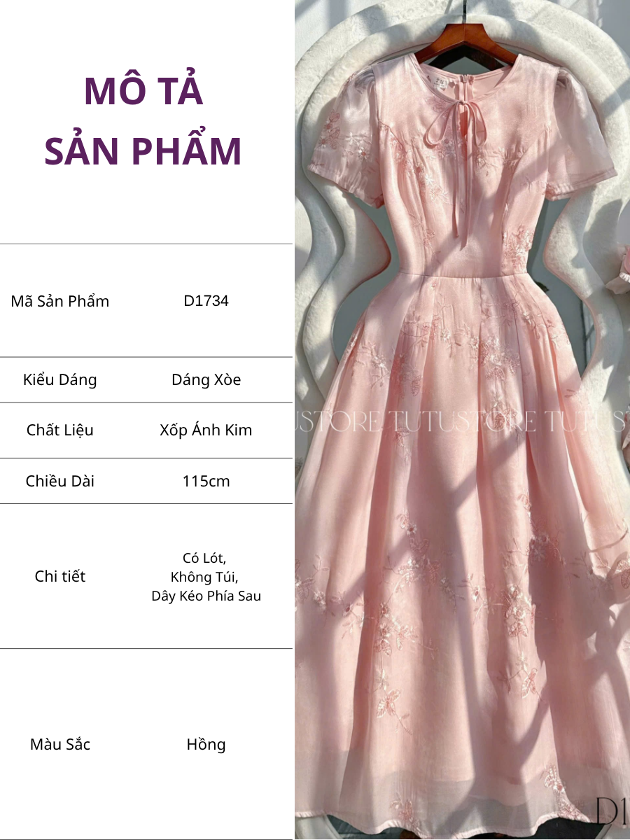 Đầm Thiết Kế Dáng Xòe Nhẹ Nhàng Đi Chơi TuTu Store Mã D1734