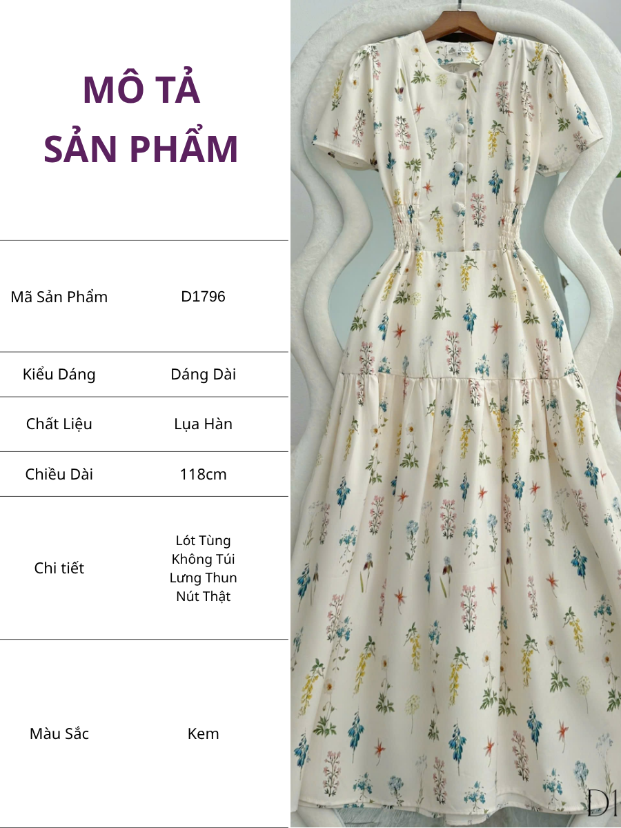Đầm Thiết Kế Kiểu Cổ Sơ Mi Dáng Xòe Hoa Nhí Đi Chơi TuTu Store Mã D1796