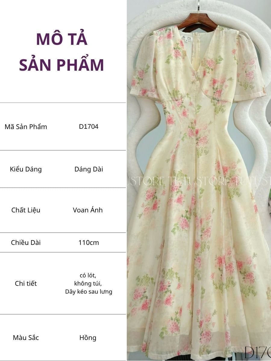 Đầm Thiết Kế Cổ V Dáng Xòe Nhẹ Nhàng Đi Chơi TuTu Store Mã D1704