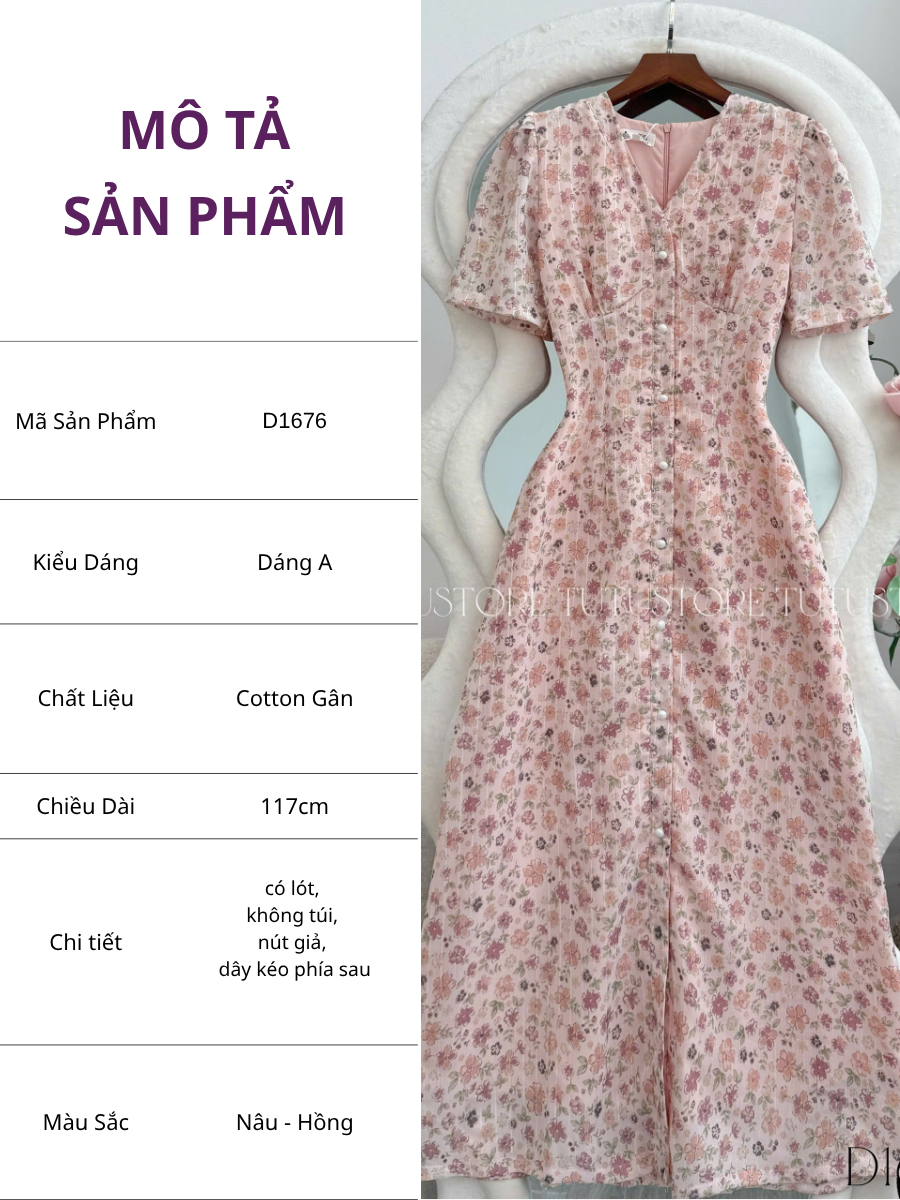 Đầm Thiết Kế Cổ V Dáng Dài Hoa Nhí Đi Chơi TuTu Store Mã D1676