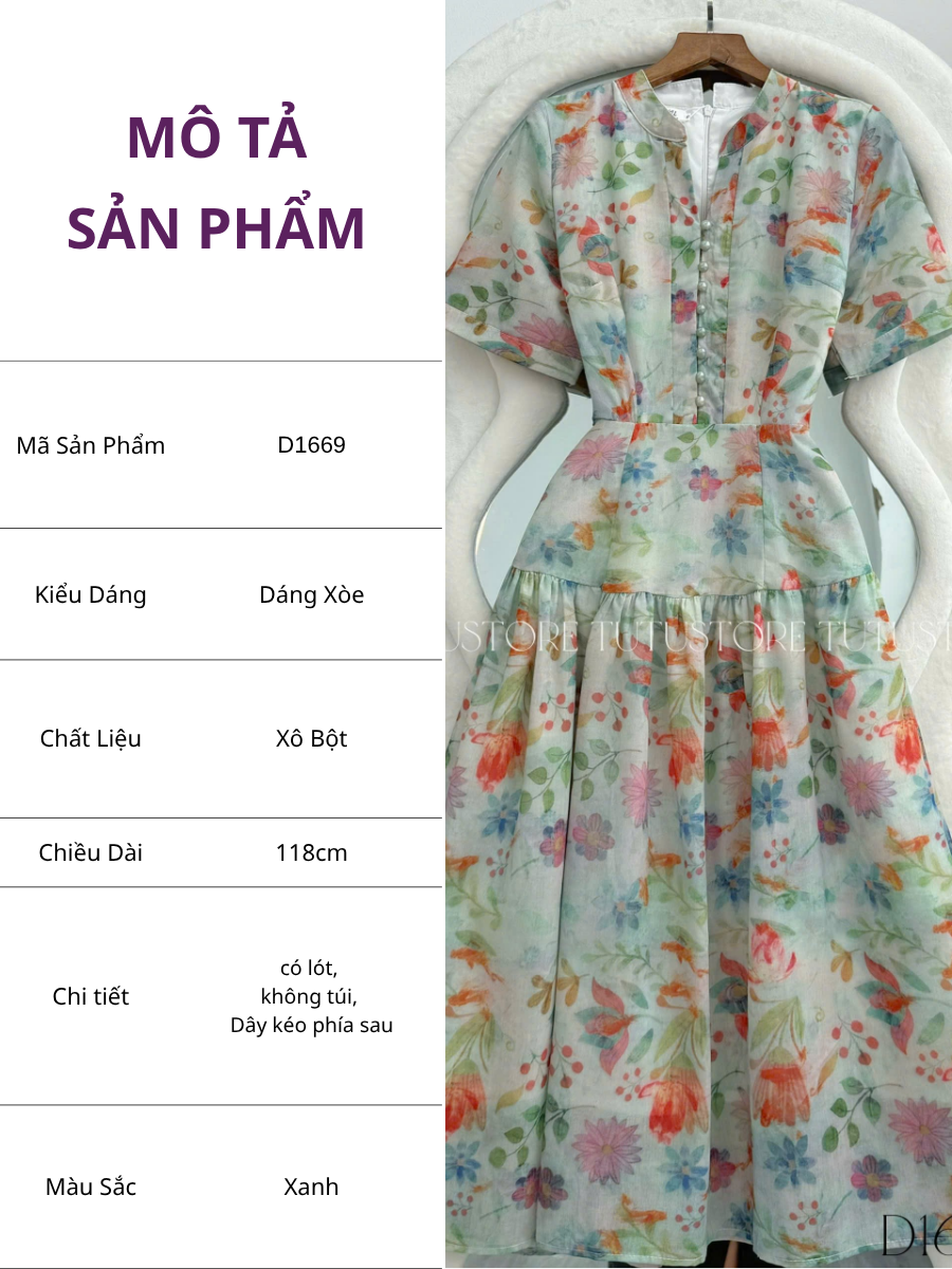 Đầm Thiết Kế Cổ V Dáng Xòe Đi Chơi TuTu Store Mã D1669