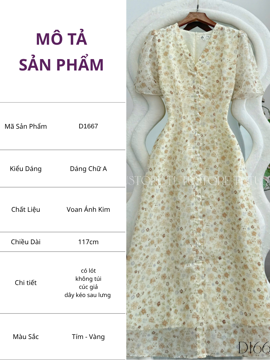 Đầm Thiết Kế Cổ V Dáng Dài Hoa Nhí Đi Chơi TuTu Store Mã D1667