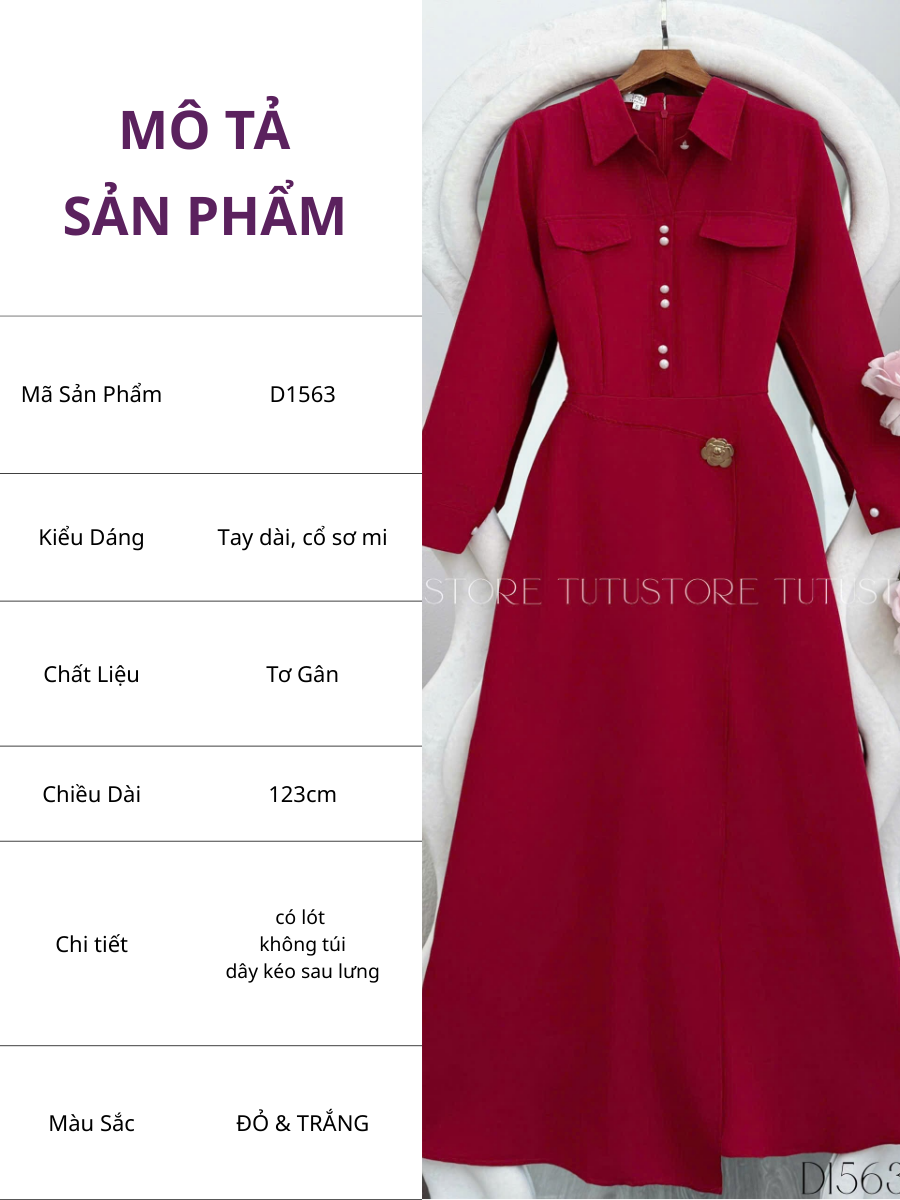 Đầm Thiết Kế Cổ Sơ Mi Tay Dài Công Sở TuTu Store - Mã D1563