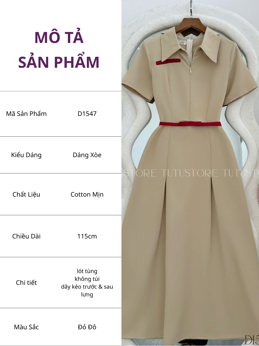 Đầm thiết kế cổ sơ mi dáng dài công sở TuTu Store - Mã D1547