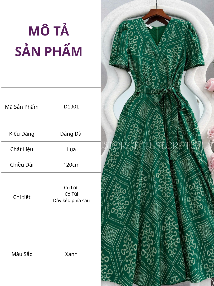 Đầm Thiết Kế Cổ Tim Dáng Xòe Chiết Eo Dây Buộc Đầm Đi Tiệc TuTu Store Mã D1901