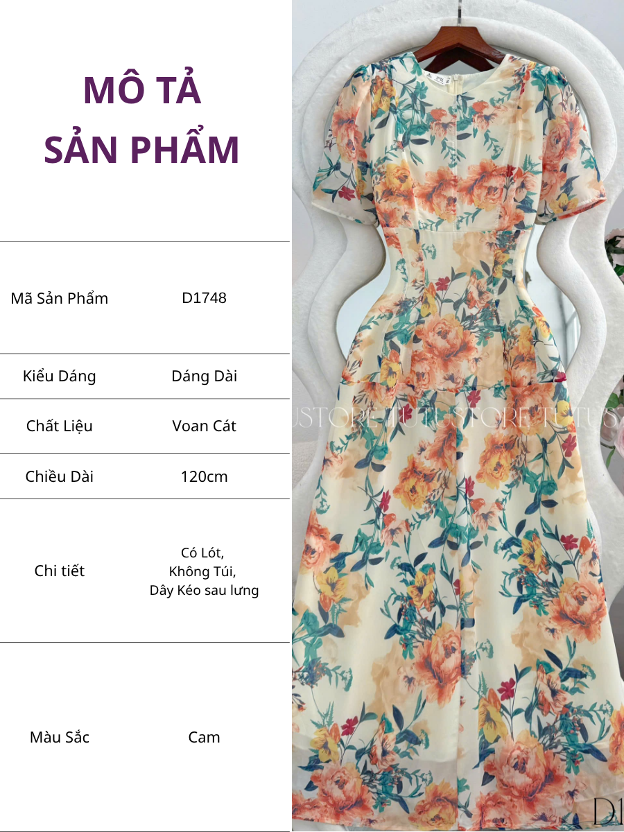 Đầm Hoa Thiết Kế Dáng A Dài Đi Chơi TuTu Store Mã D1748