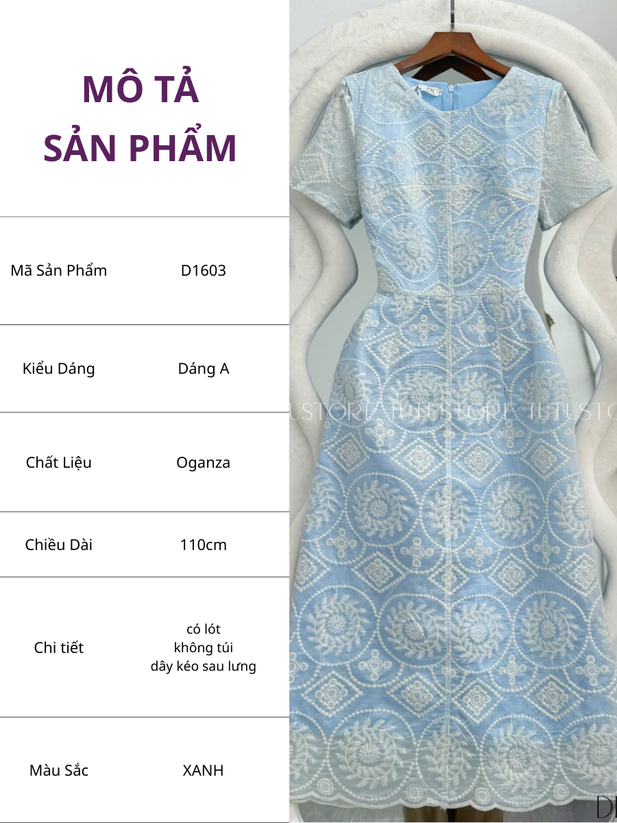 Đầm Thiết Kế Dáng Chữ A Đi Chơi TuTu Store Mã D1603