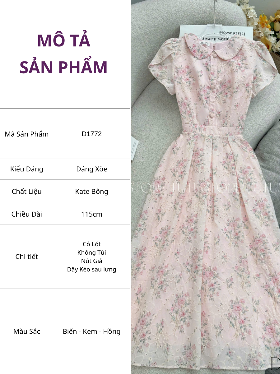 Đầm Hoa Thiết Kế Cổ Tròn Dáng Xòe Đi Chơi TuTu Store Mã D1772