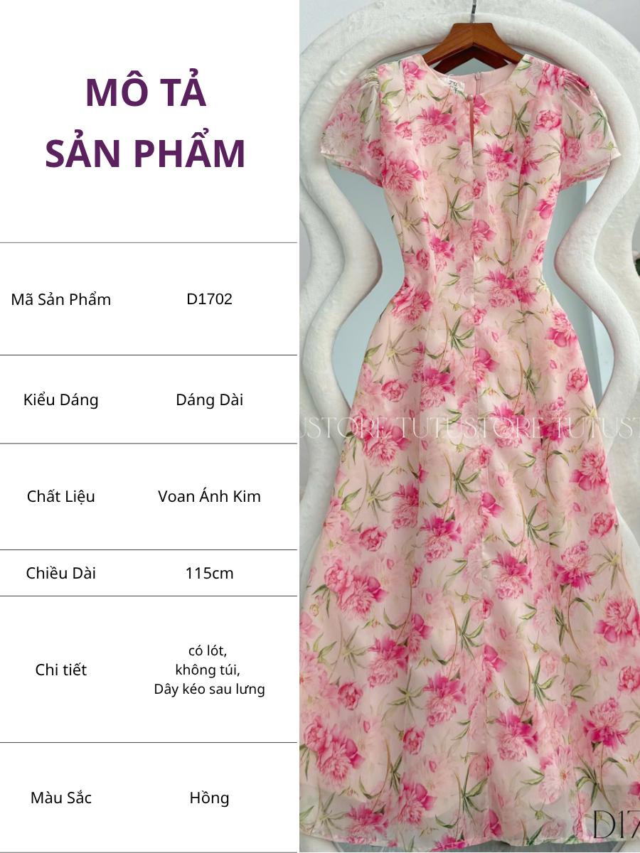 Đầm Voan Thiết Kế Cổ Giọt Nước Dáng Xòe Đi Chơi TuTu Store Mã D1702