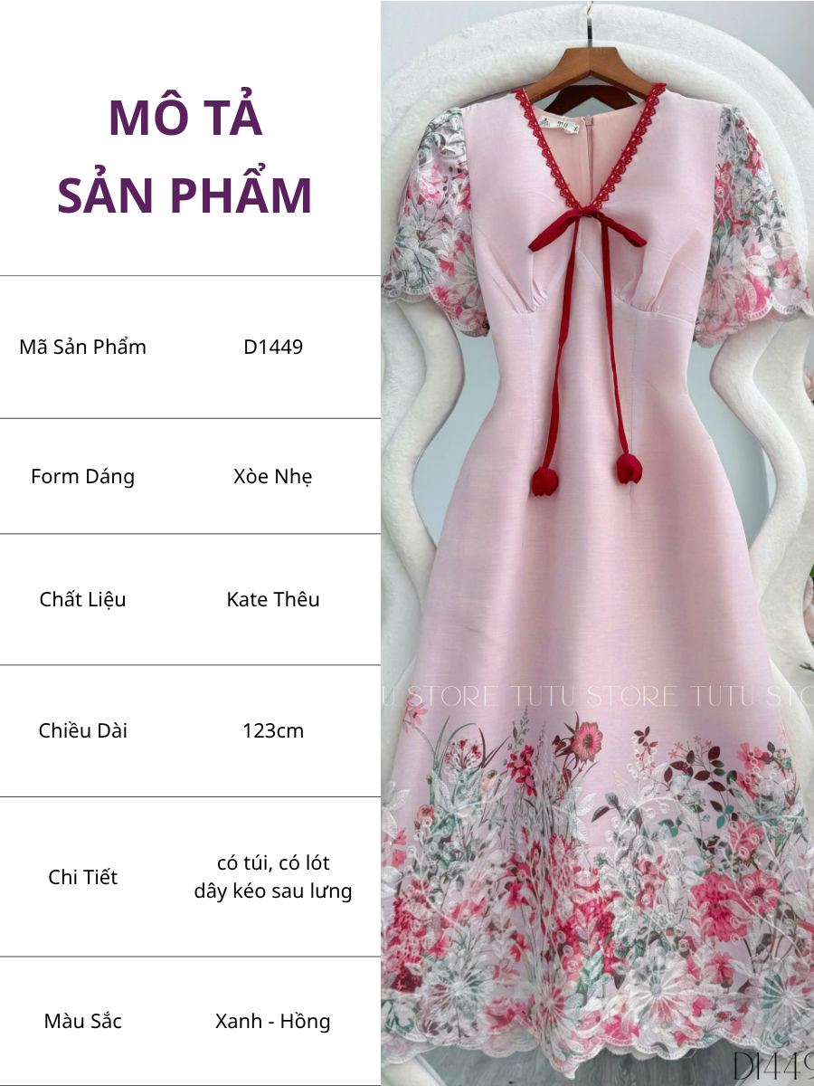 Đầm Kate Thêu Thiết Kế TuTu Store Phù Hợp Đi Tiệc Dành Cho Nữ - Mã D1449