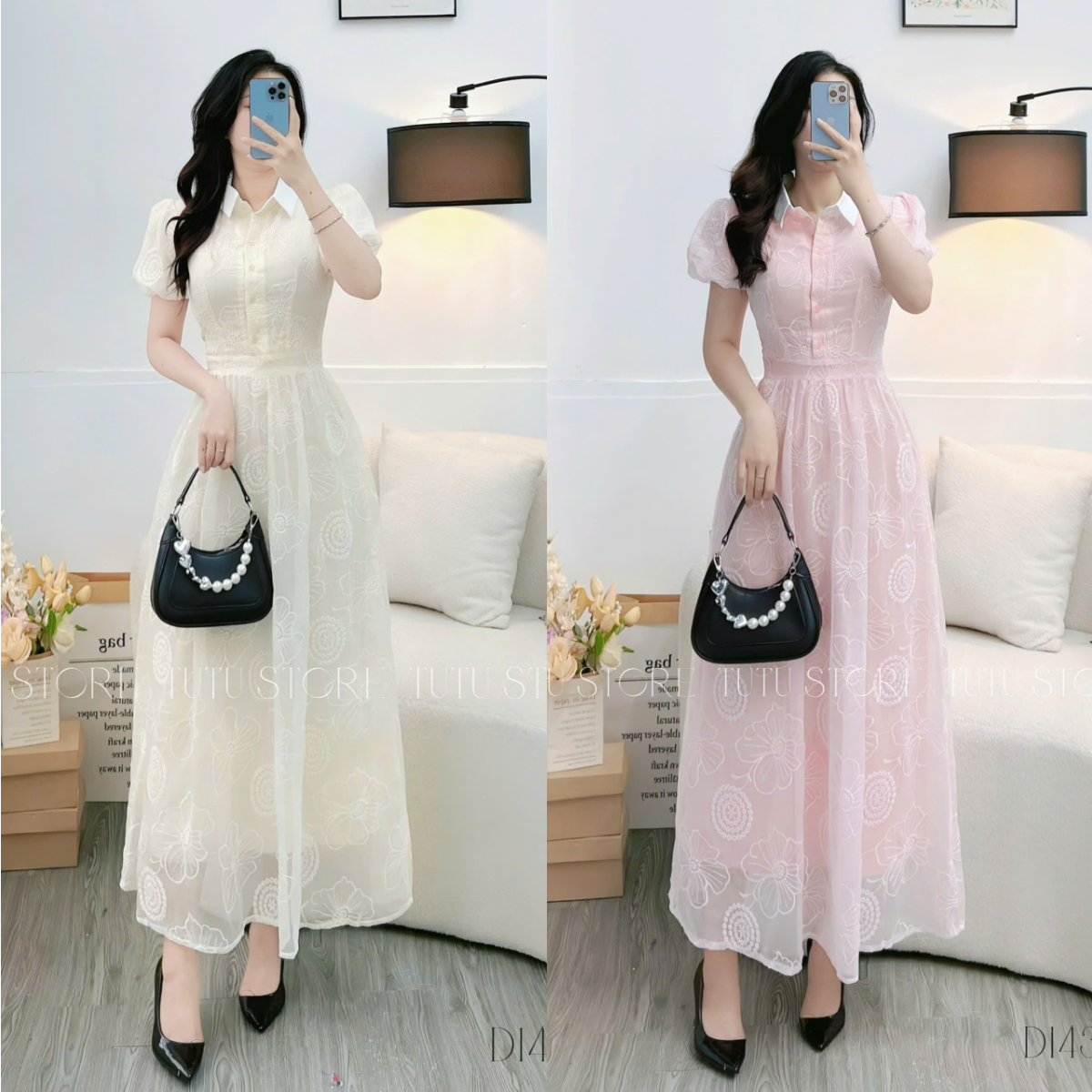 Đầm Tơ Thêu Cổ Sơ Mi Thiết Kế TuTu Store Phù Hợp Đi Chơi Dành Cho Nữ - Mã D1437