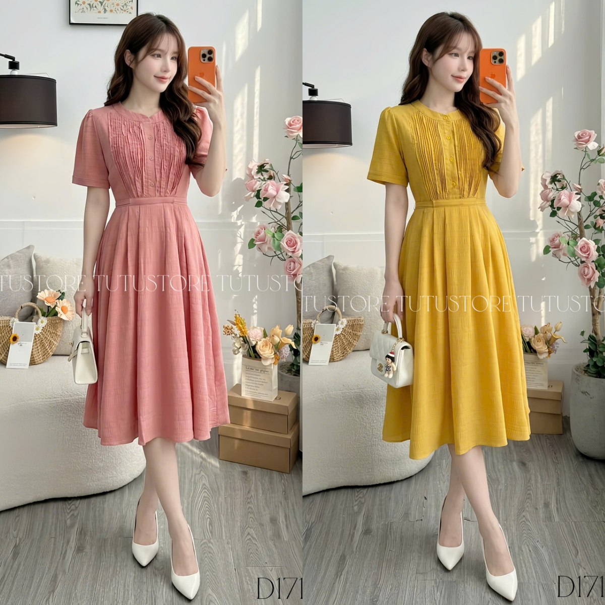 Đầm Thiết kế Cổ Sơ Mi Dáng Xòe Đi Chơi TuTu Store Mã D1710