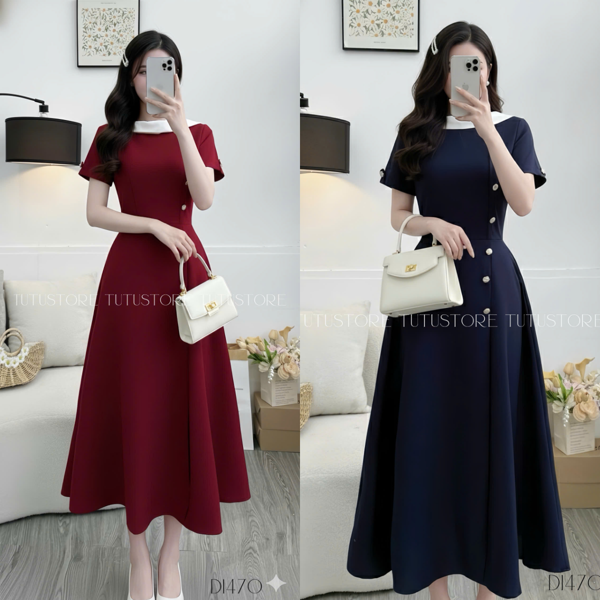 Đầm Cotton Mịn Thiết Kế TuTu Store Phù Hợp Đi Làm Dành Cho Nữ - Mã D1470